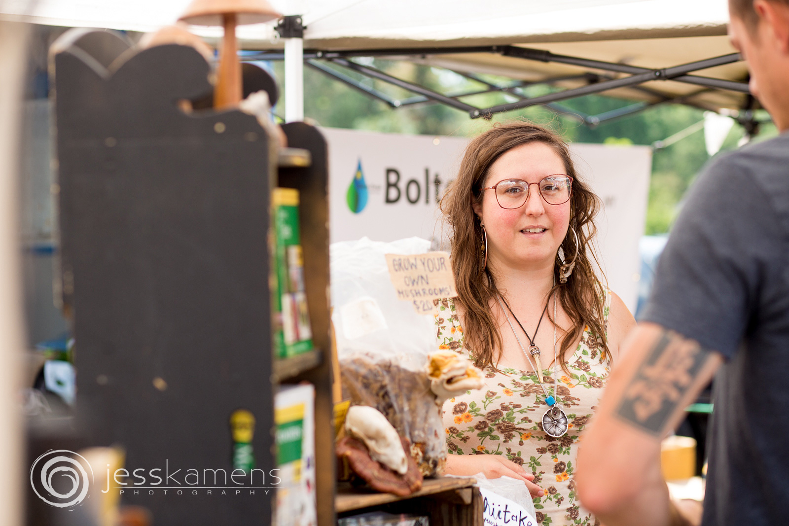 Co-owner of Smugtown Mushrooms in Rochester, NY works the Brighton Farmers market