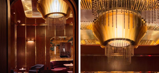 Large scale pendant lighting in collaboration with the designers at AvroKO. Two types of brass plated pendant fixtures were created, the largest 48" diameter x 52" high.