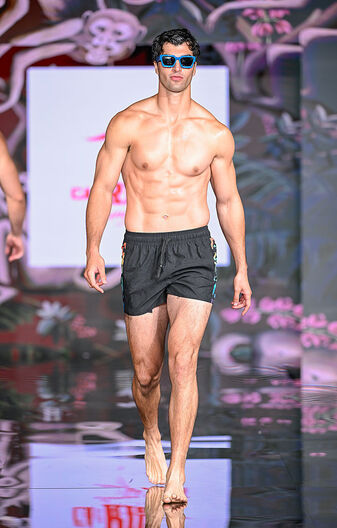 MIAMI BEACH, FLORIDA - MAY 30: A model walks the runway at the CA-RIO-CA Sunga Co. Show during Miami Swim Week Powered By Art Hearts Fashion at Eden Roc Hotel on May 30, 2025 in Miami Beach, Florida.  (Photo by Arun Nevader/Getty Images for Art Hearts Fashion)