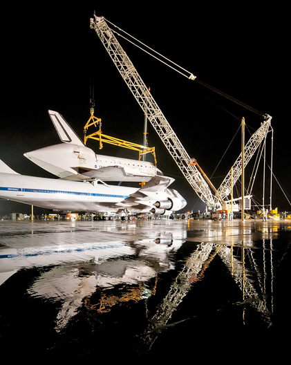 Space Shuttle Discovery De-mating From Shuttle Carrier Aircraft - Dulles Intl Airport