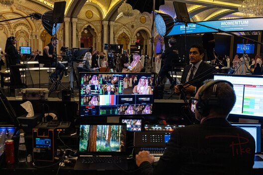 HE Mohammad Al-Tuwaijri at the Momentum Live Studio powered by APCO during the Momentum Development Finance Conference at King Abdulaziz International Conference Center (KAICC) in Riyadh, Saudi Arabia on December 10, 2025. (Photo by Christopher Pike for APCO)