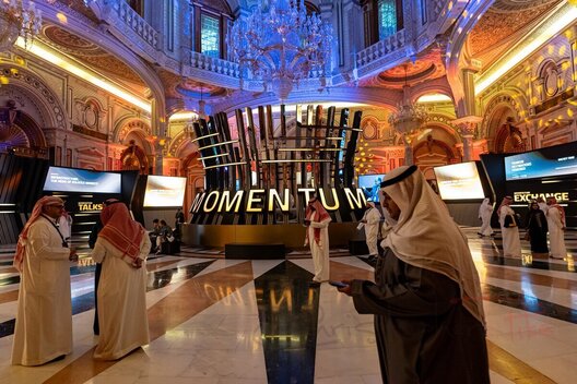 Momentum Live Studio powered by APCO during the Momentum Development Finance Conference at King Abdulaziz International Conference Center (KAICC) in Riyadh, Saudi Arabia on December 9, 2025. (Photo by Christopher Pike for APCO)