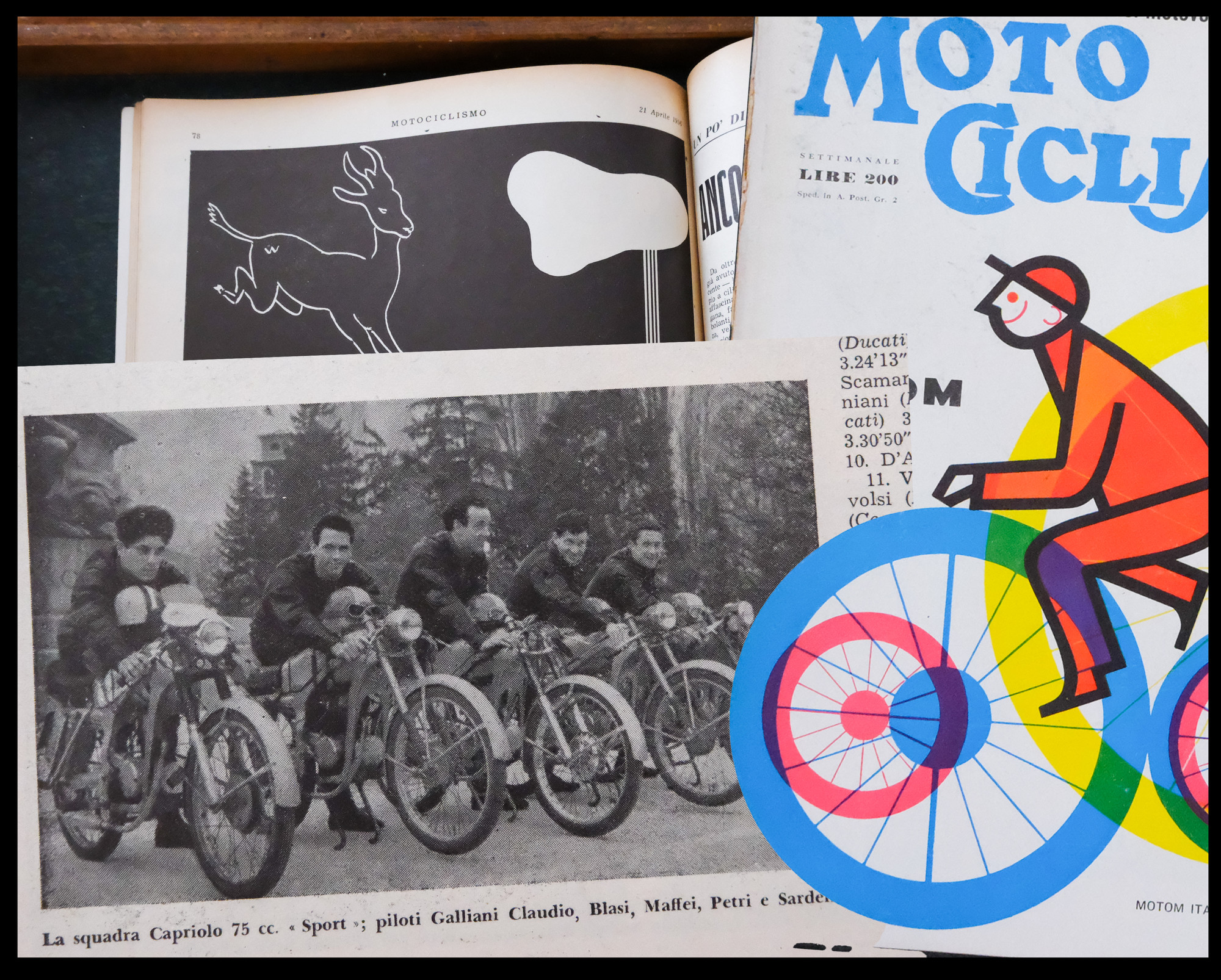  Motociclismo - 21 aprile 1956 

La squadra Capriolo 75cc. "Derivate" di serie
Piloti, da sinistra: Lodovico Facchinelli,  Ziliol, Guido Mariani, Carlo Benzoni e Jolao Strenghetto.
(La foto  stata scattata in Piazza Dante a Trento. Alle loro spalle,  Minosse). 

La squadra Capriolo 75cc "Sport"
Piloti, da sinistra: Claudio Galliani, Biasi, Maffei, Petri, Sardelli.


@FEDERICO NARDELLI

CAPRIOLO;AERO;CAPRONI;TRENTO;MOTOCICLISMO;1956; APRILE;42;16; 



