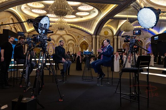H.E. Muhammad Aurangzeb  at the Momentum Live Studio powered by APCO during the Momentum Development Finance Conference at King Abdulaziz International Conference Center (KAICC) in Riyadh, Saudi Arabia on December 11, 2025. (Photo by Christopher Pike for APCO)